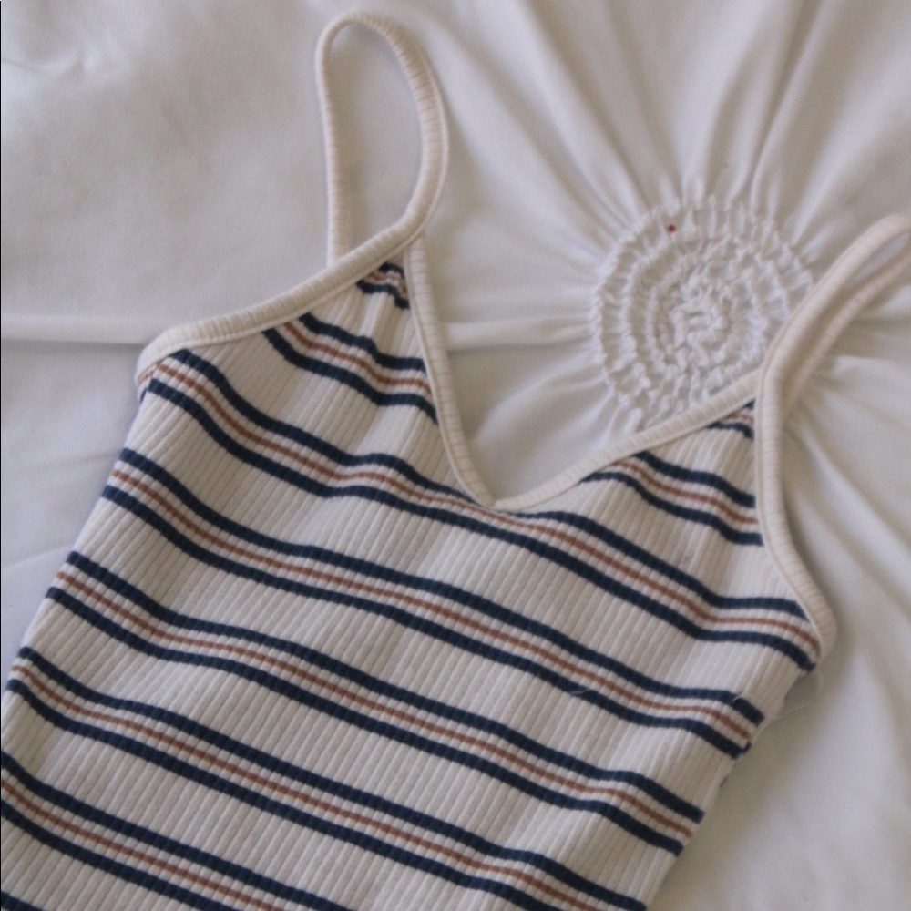 Knit V-Neck Cami- Navy, Salmon and White
